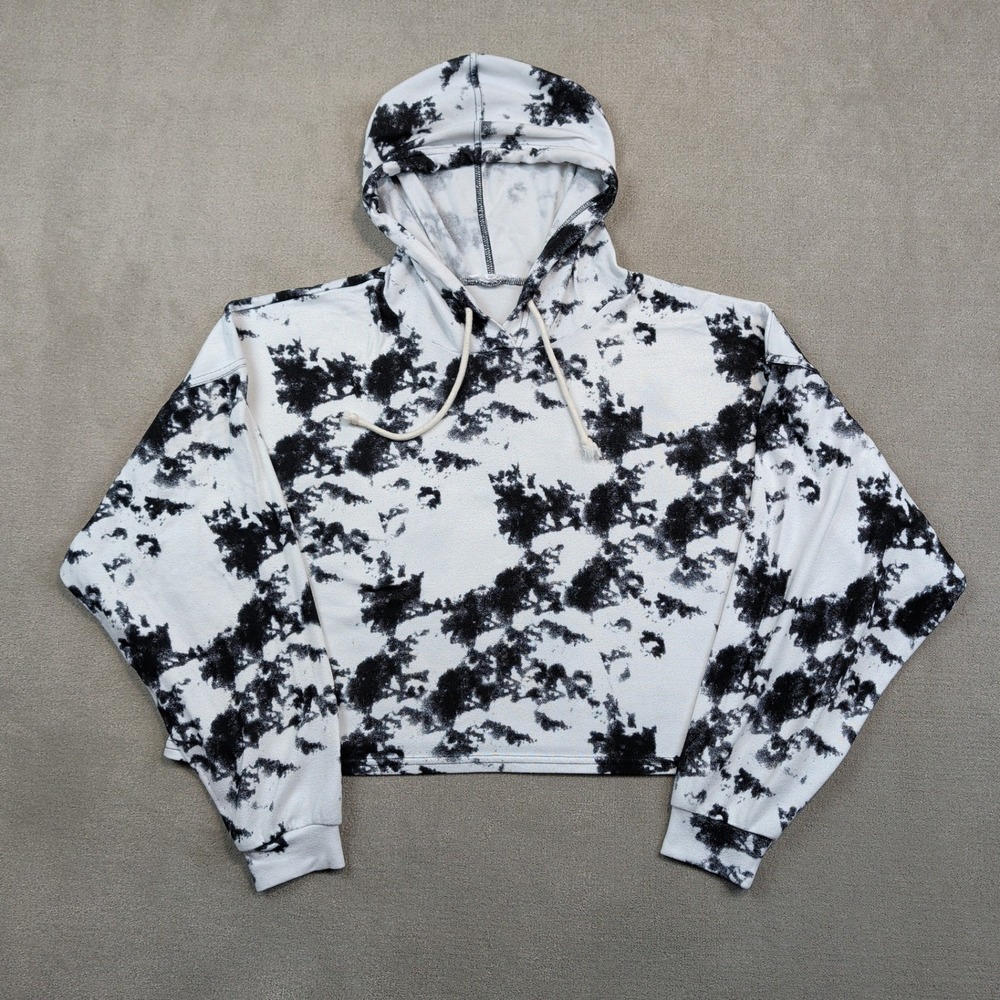 Double Zero Y2K Tie Dye Cropped Hoodie Small Black White Marble Streetwear Goth — photo 2